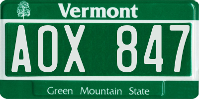 VT license plate AOX847