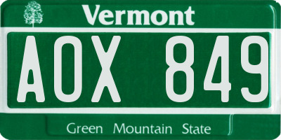 VT license plate AOX849