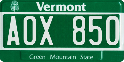 VT license plate AOX850