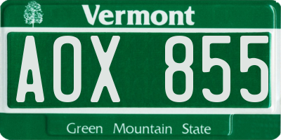 VT license plate AOX855