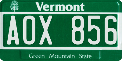 VT license plate AOX856