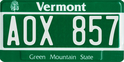 VT license plate AOX857