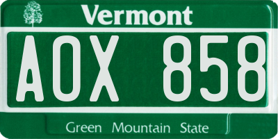 VT license plate AOX858