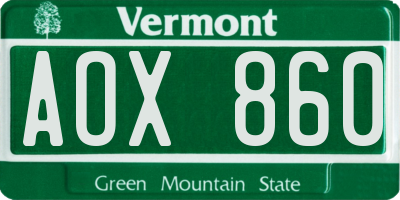 VT license plate AOX860