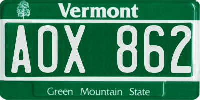 VT license plate AOX862