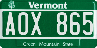 VT license plate AOX865