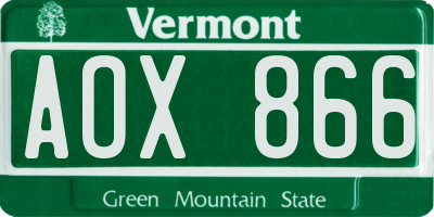 VT license plate AOX866