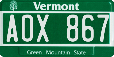 VT license plate AOX867