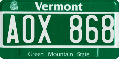 VT license plate AOX868