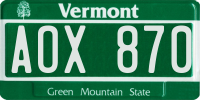 VT license plate AOX870