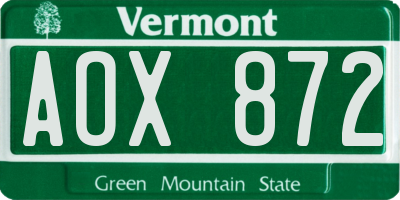 VT license plate AOX872