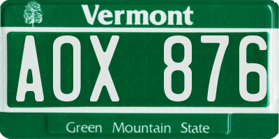 VT license plate AOX876