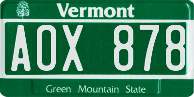VT license plate AOX878