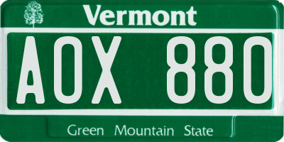 VT license plate AOX880