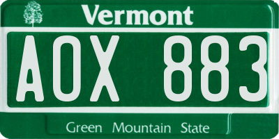 VT license plate AOX883
