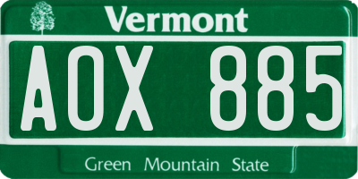 VT license plate AOX885