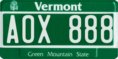 VT license plate AOX888