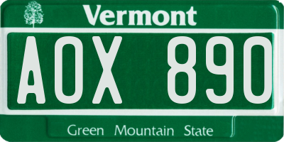 VT license plate AOX890