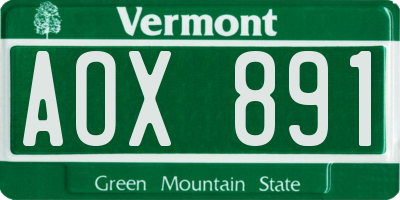 VT license plate AOX891