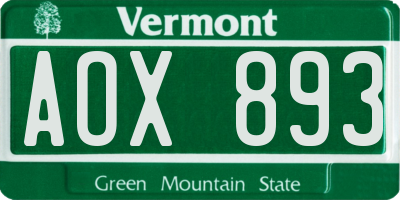 VT license plate AOX893