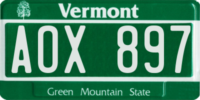 VT license plate AOX897