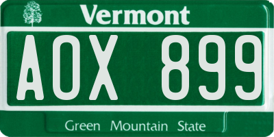 VT license plate AOX899