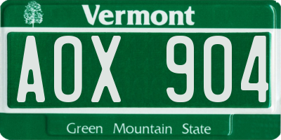 VT license plate AOX904