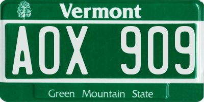 VT license plate AOX909