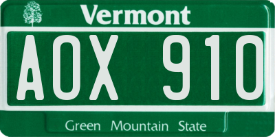 VT license plate AOX910