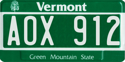 VT license plate AOX912