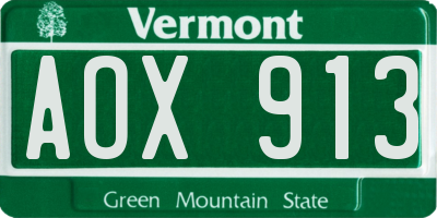 VT license plate AOX913