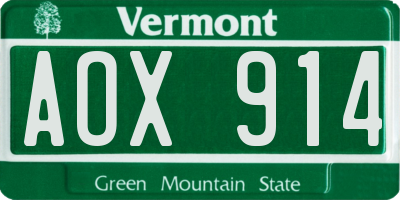 VT license plate AOX914