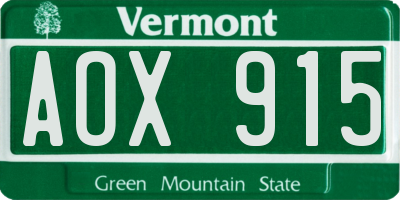 VT license plate AOX915