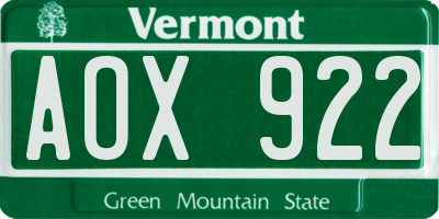 VT license plate AOX922