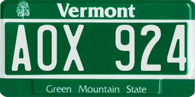 VT license plate AOX924