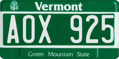 VT license plate AOX925