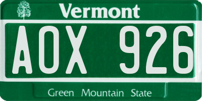 VT license plate AOX926