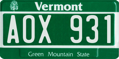 VT license plate AOX931