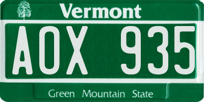 VT license plate AOX935
