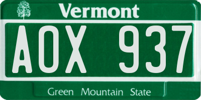 VT license plate AOX937