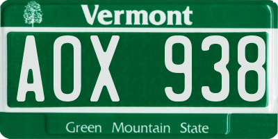VT license plate AOX938