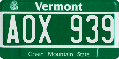 VT license plate AOX939