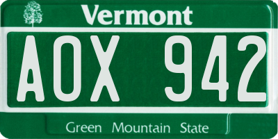 VT license plate AOX942