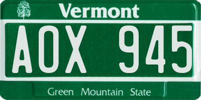 VT license plate AOX945