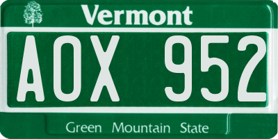 VT license plate AOX952