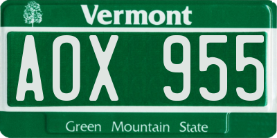 VT license plate AOX955