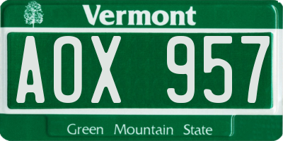 VT license plate AOX957