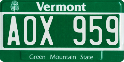 VT license plate AOX959