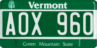 VT license plate AOX960