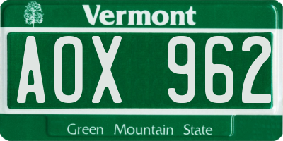 VT license plate AOX962